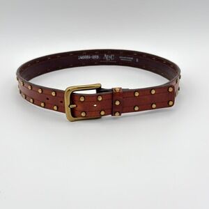 AL & C Studded Leather Belt Y2K Brown Brass Hardware Size Small
